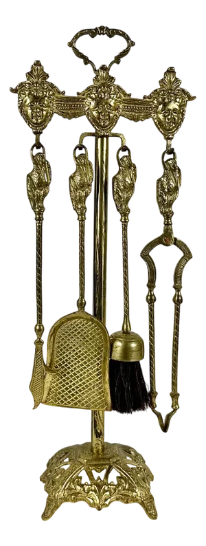 Vintage Bronze Fireplace Set, Set of 4