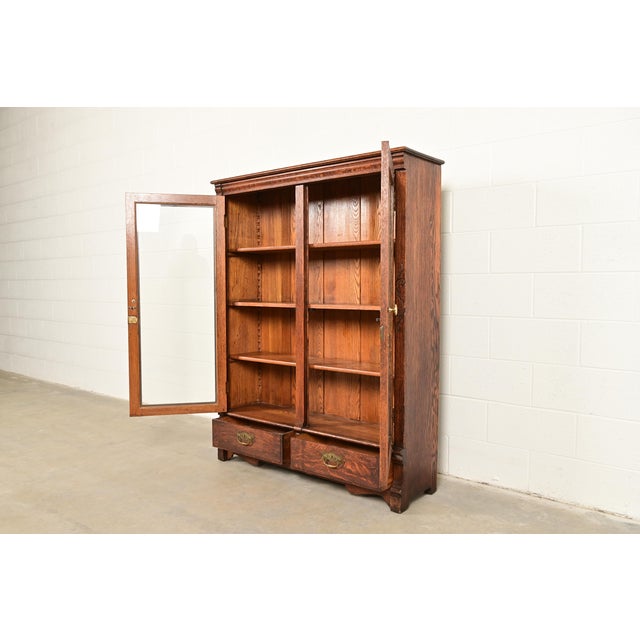 Antique Victorian Carved Oak Two-Door Bookcase, Circa 1890s For Sale In South Bend - Image 6 of 15