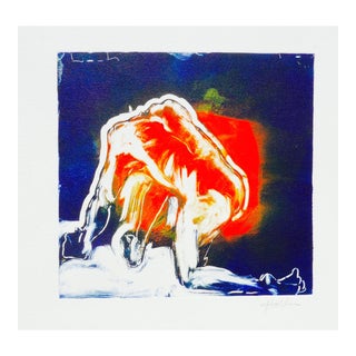 "Yoga Man" Contemporary Figurative Abstract Monotype with Oil Paint by Martha Holden For Sale