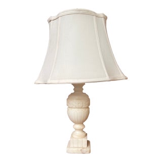 Vintage White Carved Marble Lamp With Fabric Shade For Sale