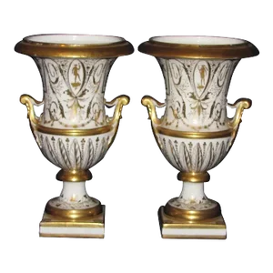 1780 - 1790 French Porcelain White & Gold Urns - A Pair