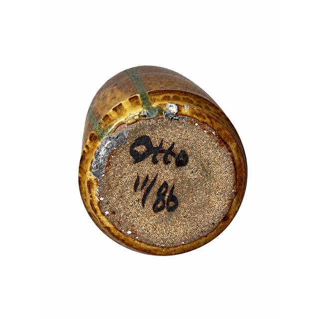 1980s Textured Ochre and Blue-Green Decorative Vessel — $1,920 For Sale - Image 5 of 9
