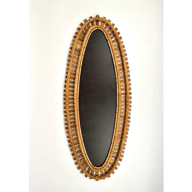 Mid-Century Bamboo and Rattan Oval Wall Mirror, Italy, 1960s For Sale - Image 10 of 12