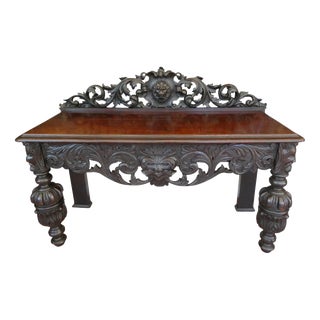 Antique English Country Oak Hall Table with Green Man Carving, 1730 For Sale