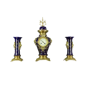 Royal Blue Mantle Clock Set from Boch Frères Keramis, 1920s, Set of 3