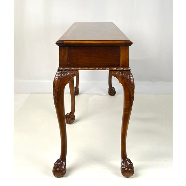 Baker Furniture Company Vintage Baker Furniture Chippendale 5-Leg Burl Walnut & Mahogany Console Table For Sale - Image 4 of 16