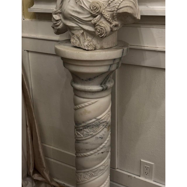 Carrara marble bust c.1900’s around 600 lb weight. Bust is separate piece from the base. (Base is in 3 pieces). Italian...