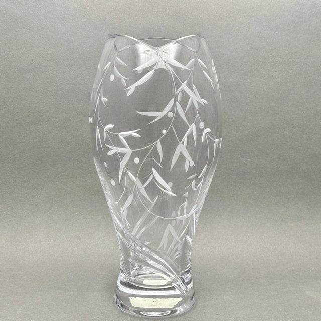 Contemporary Vintage Lenox “Opal Innocence” Crystal Vase With Etched Vine Design and Scalloped Rim For Sale - Image 3 of 11
