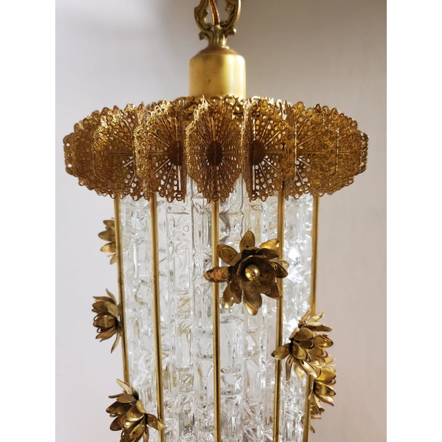 Original 1960's Glass and Gilt Steel Lantern With Flowers For Sale - Image 4 of 13