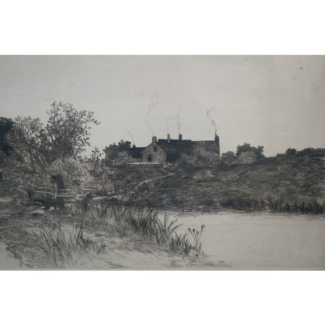 Antique Ernest C Rost Signed Cottage Farmhouse Panoramic Landscape Etching 26" For Sale - Image 10 of 14