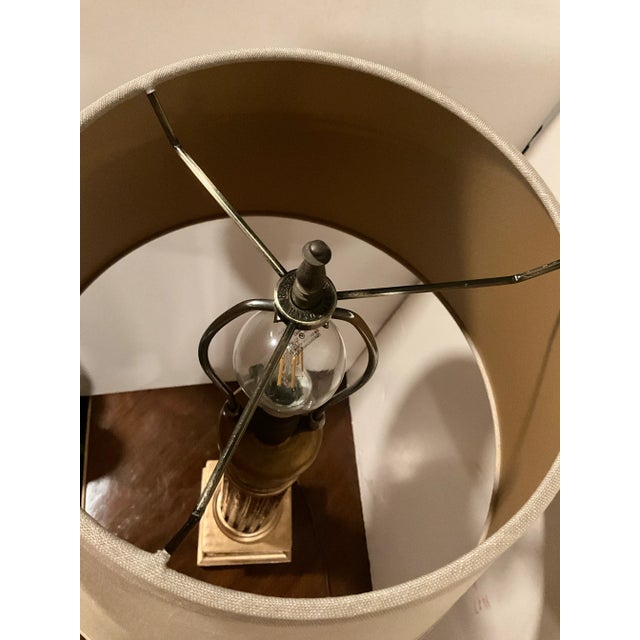 1940s Hand Carved Fluted Column With Ionic Capital Accent Lamp and Restoration Hardware Linen Shade For Sale In Los Angeles - Image 6 of 9