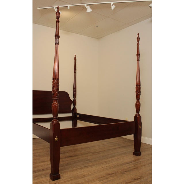 Link Taylor Solid Mahogany Queen Size Rice Carved Poster Bed For Sale - Image 4 of 13