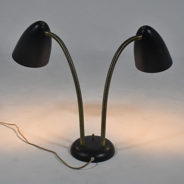 Metal Mid 20th Century Mid Cenruty Modern Kurt Versen Two-headed Goose-neck Table Lamp For Sale - Image 7 of 7