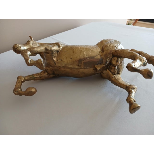 Vintage Rearing Brass Horse Statue For Sale - Image 9 of 11