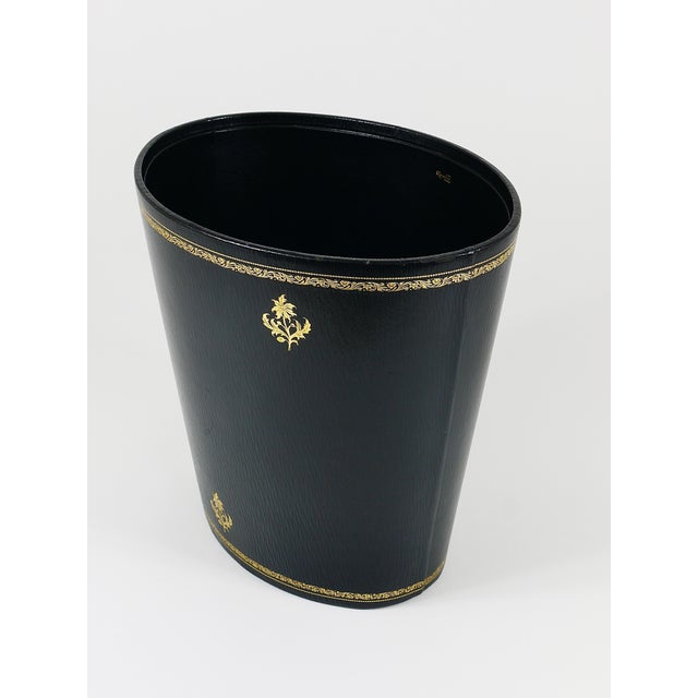 French Black and Gold Leather Wastepaper Basket, 1970s For Sale - Image 13 of 14