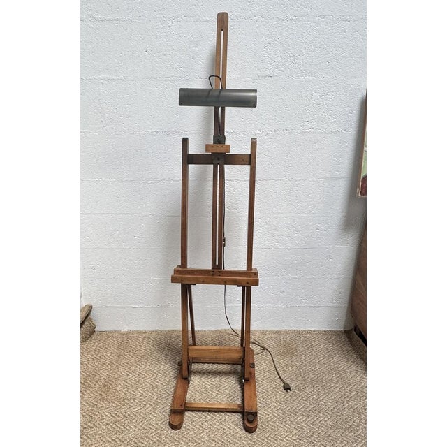 Mid-20th Century Wooden Artists Studio Easel with Integrated Lamp, 1950s For Sale - Image 14 of 18