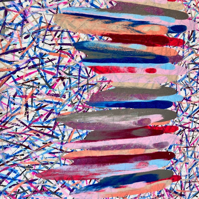 Late 20th Century Vintage Bauhaus Pink and Purple Abstract Confetti Framed Painting For Sale In Charleston - Image 6 of 9