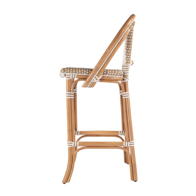 2020s Lila Rattan 28 in. Seat Height Bar Stool with Back and Footrest, Beige and White For Sale - Image 5 of 9