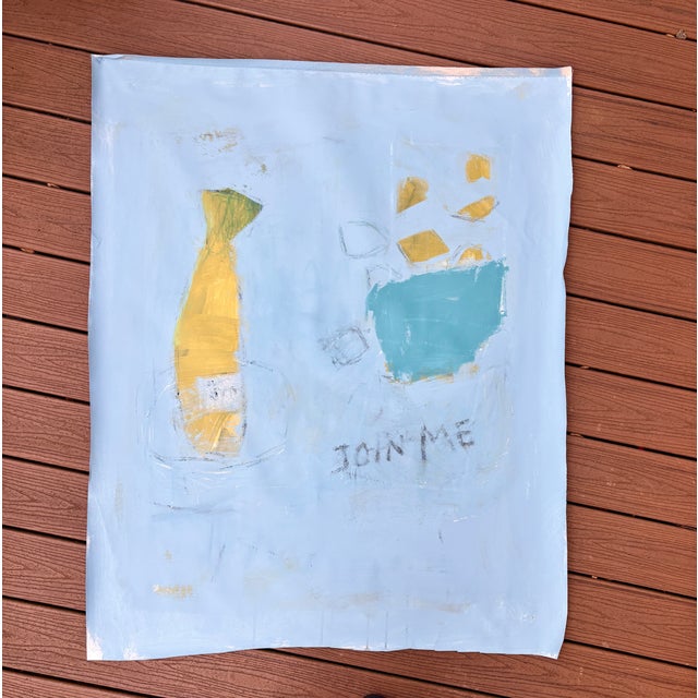 Acrylic and pencil on un-stretched canvas. Ships rolled in a tube. Full canvas dimensions measure 39.5W x 48H. Stretches...