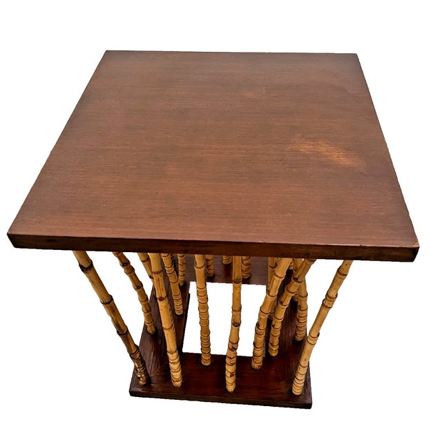 Hollywood Regency Mid-Century Side Table Hollywood Regency Bamboo & Wood Forest-Base For Sale - Image 3 of 12