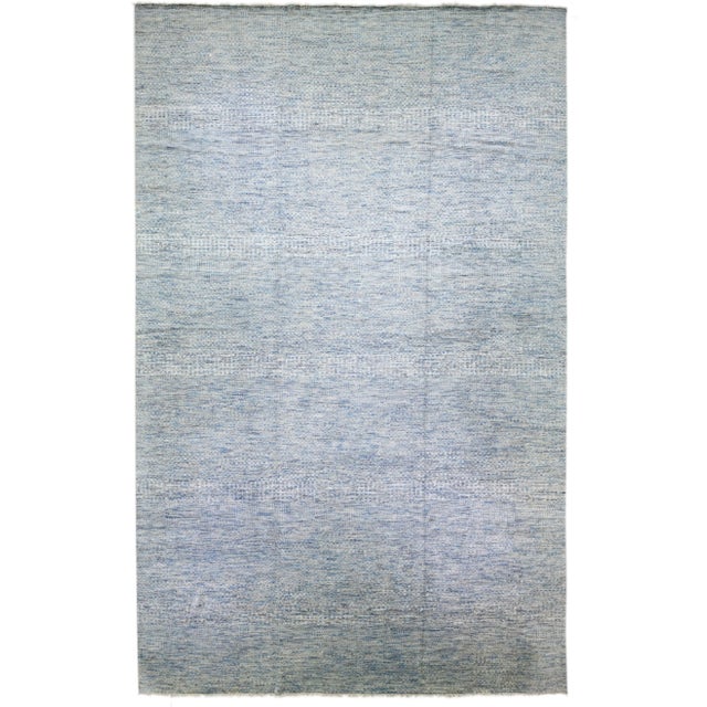 Light Blue Modern Savannah Handmade Geometric Oversize Wool Rug For Sale - Image 11 of 11