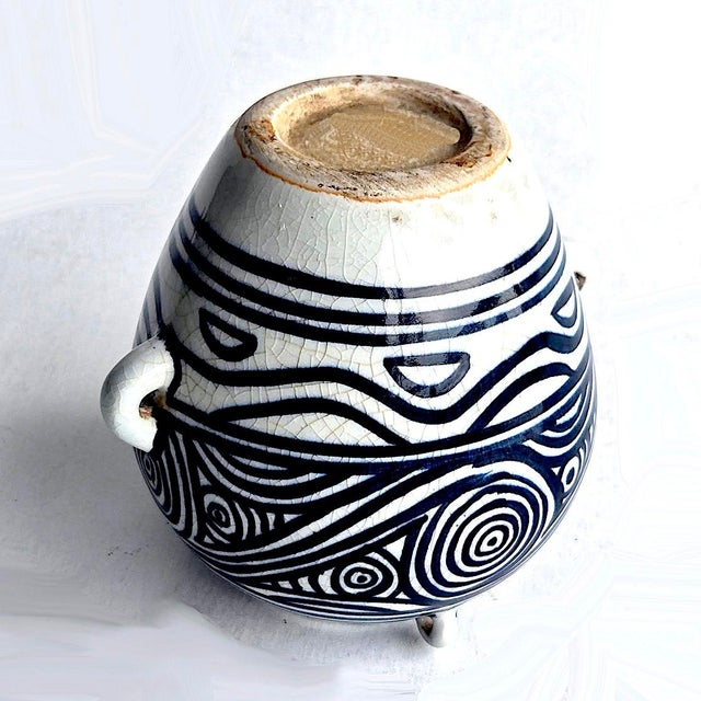 Kähler Keramik Vintage Studio Pottery Hand Painted Crackle Glaze Hanging Vase For Sale - Image 4 of 10