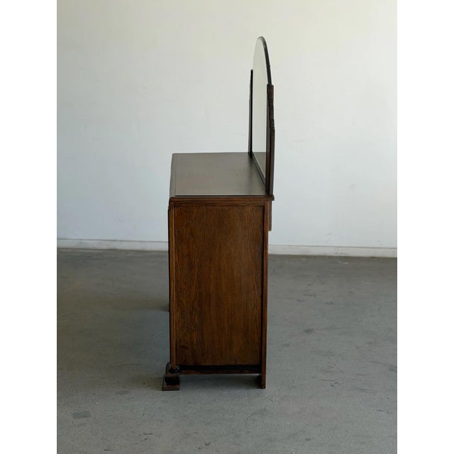 Art Deco 1940s Art Deco Oak Cabinet With Arched Mirror For Sale - Image 3 of 12