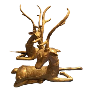 Hollywood Regency 2 Brass Ornate Large Deer Statues Figurines