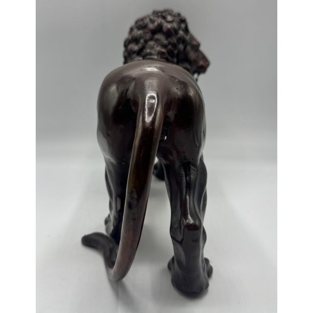 Late 19th Century Large Antique Bronze Lion Pair 13” Italian Style Mantel Statues Heavy Matched For Sale - Image 5 of 14