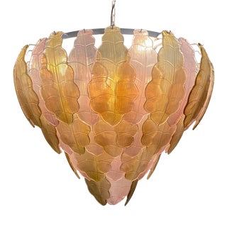 Italian Art Deco Gold and Pink Murano Glass Chandelier, 2000s For Sale
