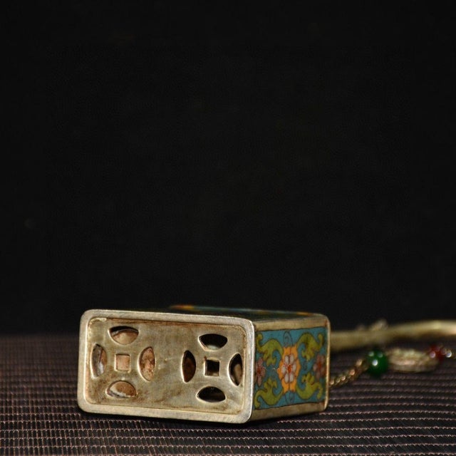 Brass Brass Water Pipe With Cloisonné Enamel Base & Chain For Sale - Image 8 of 9