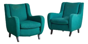 Pair of Italian Lounge Chairs in Original Green Upholstery, 1960s
