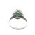 Striking platinum ring featuring a vivid emerald-cut emerald at the center, framed by a radiant halo of baguette and round...