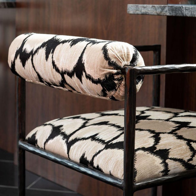 Contemporary Arteriors Forged Iron Barbana Ocelot Embroidery Chair Set For Sale - Image 3 of 5