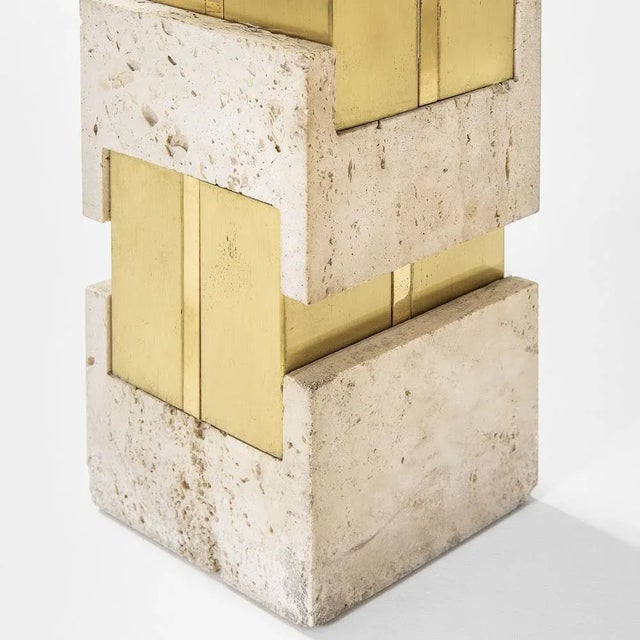 1970s Table Lamp in Travertine and Brass by Gaetano Sciolari, 1970s For Sale - Image 5 of 8