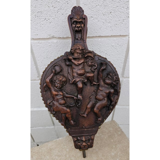 Brown 19th Century Studded Hand Carved Walnut Cherubs Bellows, L Latter For Sale - Image 8 of 9
