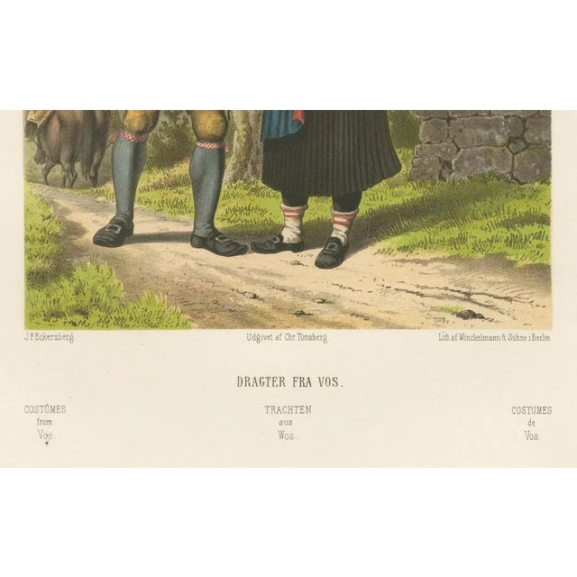 Johan Fredrik Eckersberg, Norwegian Folk Attire from Voss, 1860, Chromolithograph on Paper For Sale - Image 3 of 10