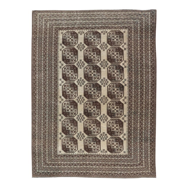 Vintage Turkomen Ersari Rug in Wool With All-Over Repeating Gul Design 8'5 X 11'9 For Sale