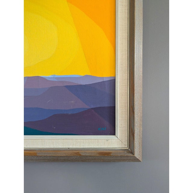 Yellow Mid-Century Modern 'Sunlit Tree' Vintage Original Landscape Oil Painting For Sale - Image 8 of 10