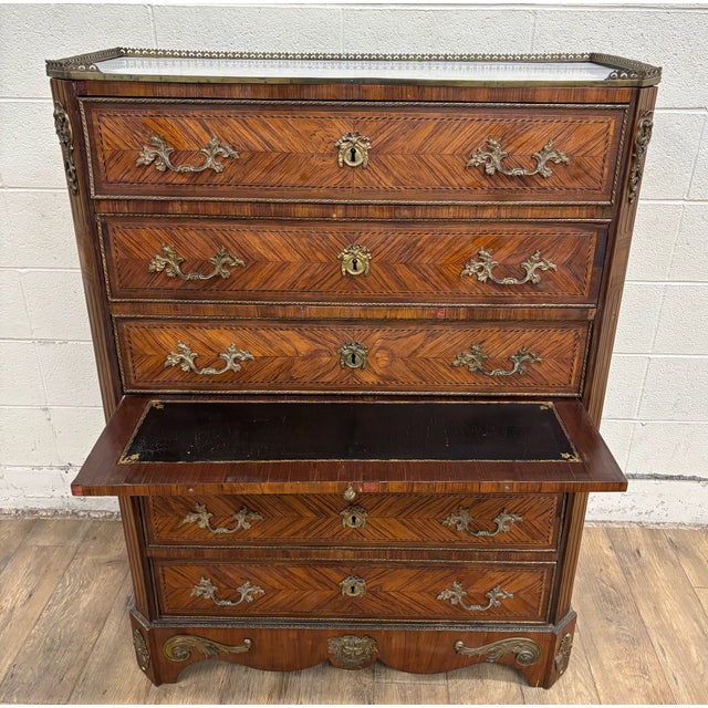 Vintage Kingwood Revival French Louis XV Style Executive Semainier Chest Commode For Sale - Image 15 of 17