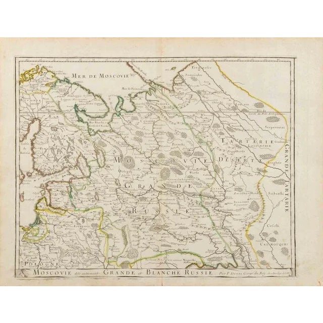 Etching on copper with colored borders. Image dimension: 40x50.8 cm. Unusual map of European Russia extending from the...