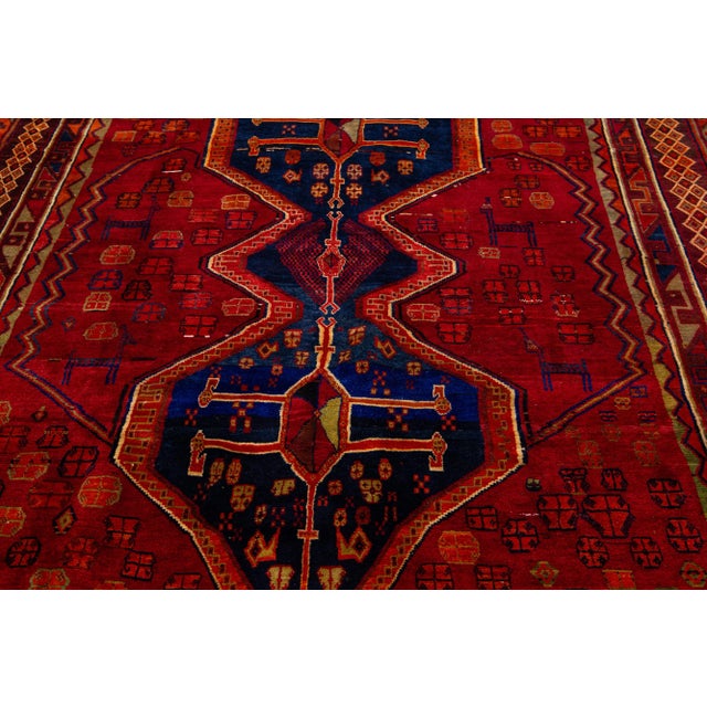 Textile 1960s Handmade Red Persian Shiraz Wool Rug For Sale - Image 7 of 7