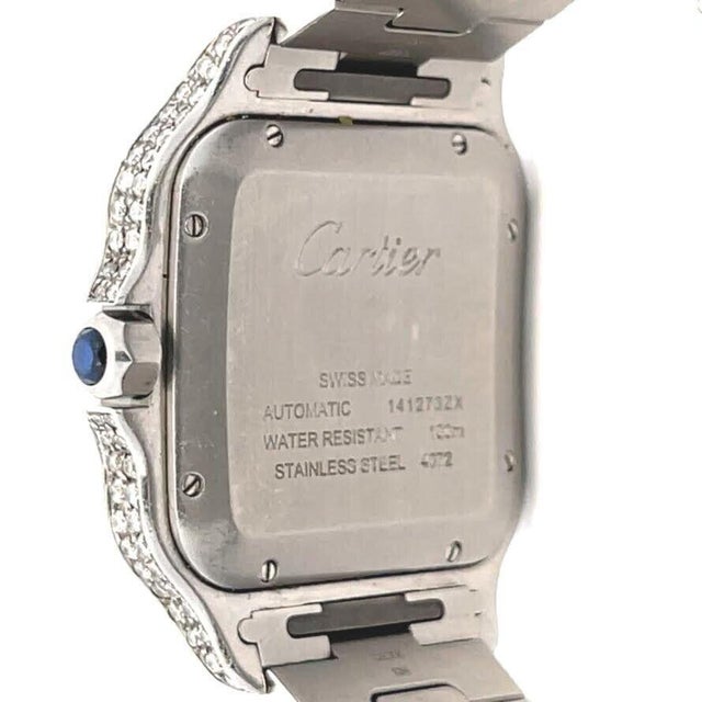 Cartier Santos Diamond Iced Out Diamond 20ct Date Automatic Steel LG Men's Watch For Sale - Image 9 of 9
