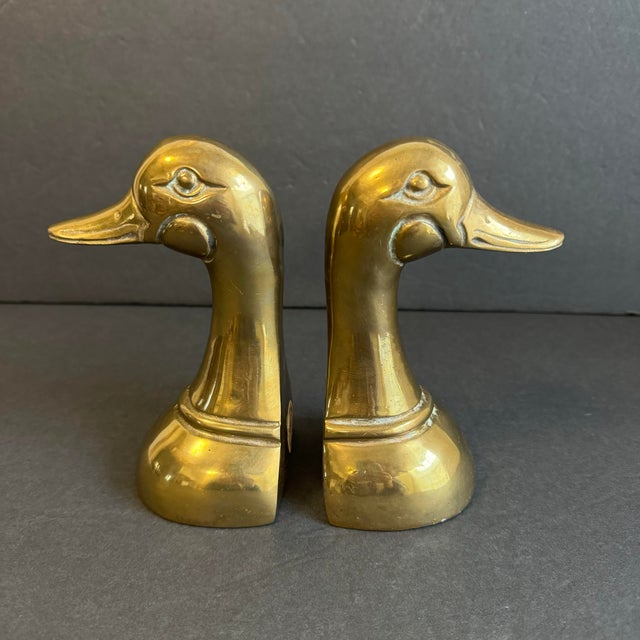 Vintage Brass Duck Head Bookends Mid Century Classic brass bookends would look great in a library or office.