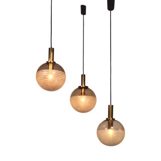 Vintage Hanging Lamps in Amber Glass from Glashütte Limburg, 1960s, Set of 3 For Sale