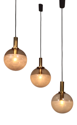 Vintage Hanging Lamps in Amber Glass from Glashütte Limburg, 1960s, Set of 3
