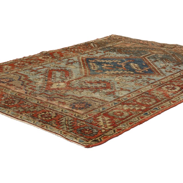 78672 Antique-Worn Persian Bakshaish Rug, 03'07 x 05'01. Persian Bakshaish rugs, originating from the village of Bakshaish...