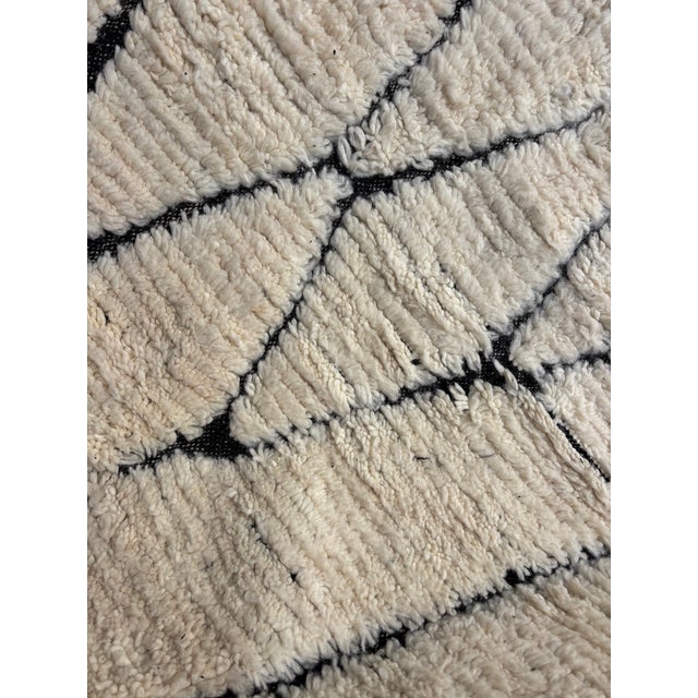 2020s Authentic Moroccan Beni Ourain Rug, Hand Knotted Wool Berber Carpet, Large Ivory Black Diamond Area Rug For Sale - Image 5 of 9