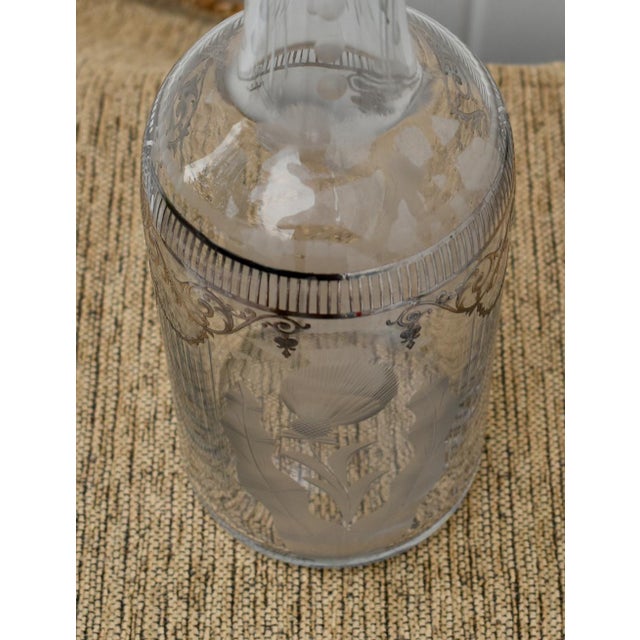 Glass Vintage Art Nouveau Cut Etched Glass Bottle W/Stopper in Sterling Silver Overlay For Sale - Image 7 of 10