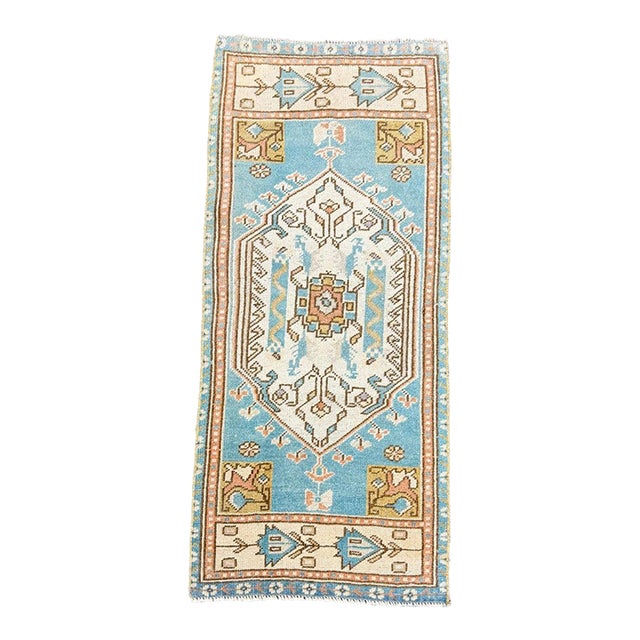 Turkish Mini Rug Oriental Hand Knotted Vintage Rug 1'7" x 3'8" #17904 For Sale